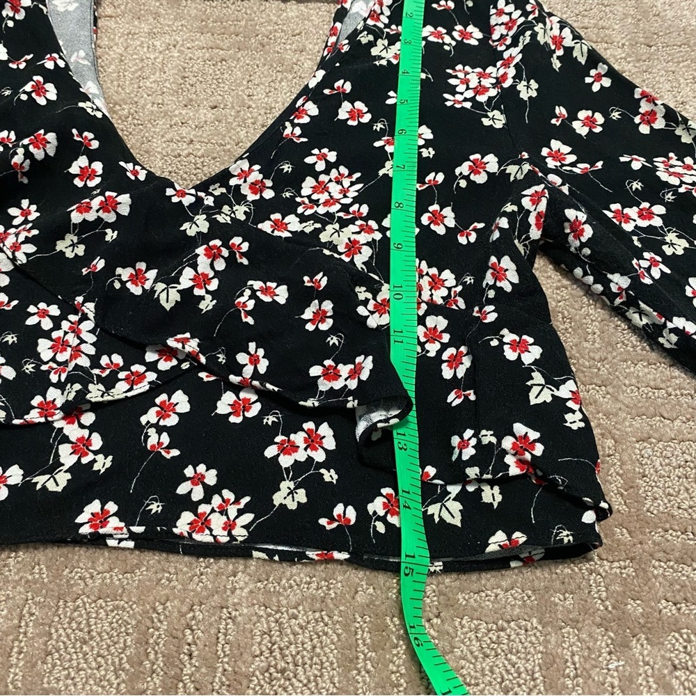 {Zara} Floral Ruffle Long Sleeve Crop Top Blouse~ Size Small - Picture 11 of 16